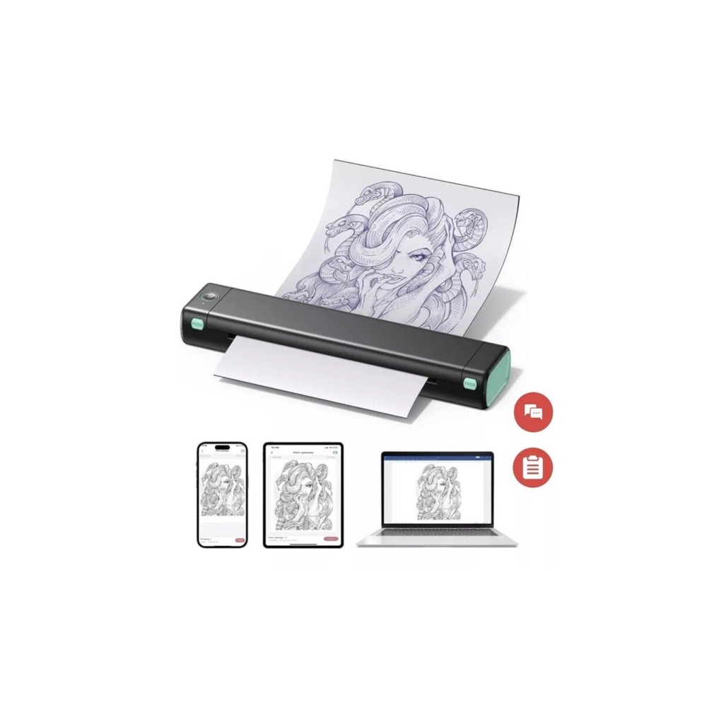 Phomemo M08F Wireless Bluetooth Thermal Printer‎ & Tattoo Stencil, Black & Green